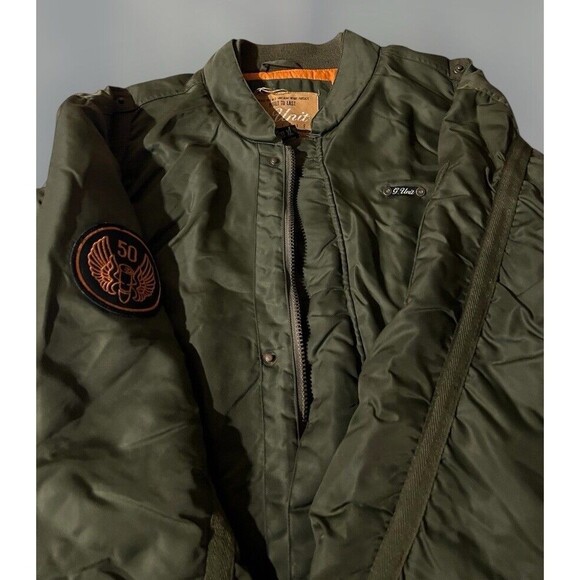 G Unit Mens XL Green Orange Flyers Pockets Full Zip Bomber Jacket Heavyweight - Picture 4 of 7